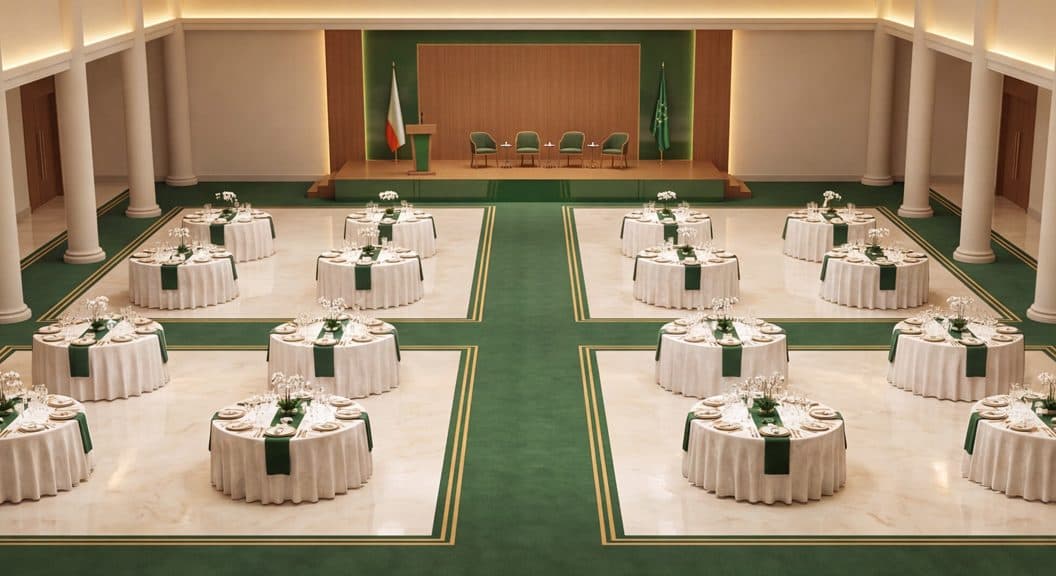 Plan large salle événementielle rendu 3D EVORA